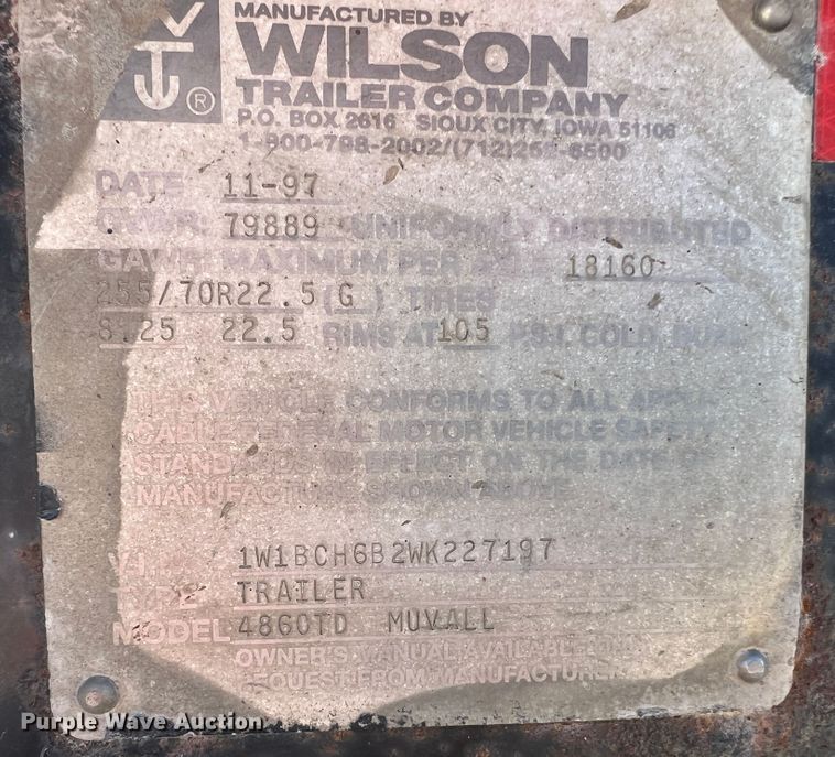 image for item KC9865 1998 Muv-All 4860TD  drop deck equipment trailer