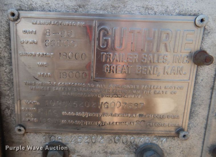image for item KJ9856 1997 Guthrie  grain trailer