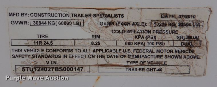 image for item KJ9871 2011 CTS GHT-40  grain trailer