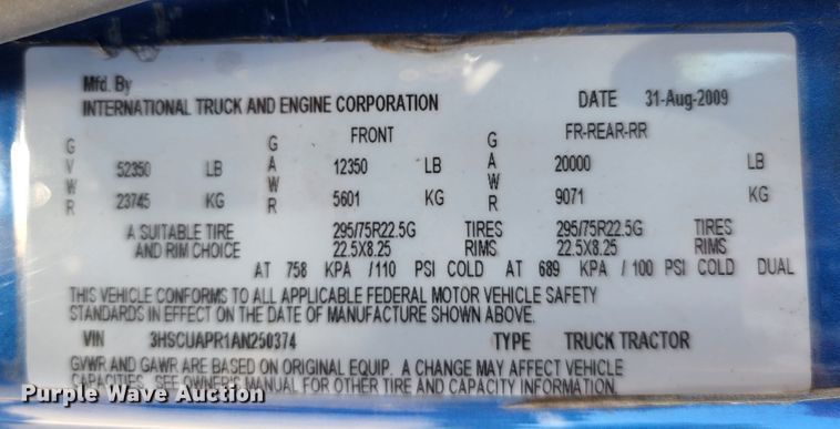 image for item KT9884 2010 International ProStar  semi truck