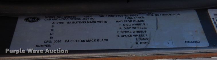 image for item MF9634 2007 Mack MR688S  concrete pump truck