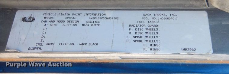 image for item MF9635 2006 Mack MR688S  material conveyor truck