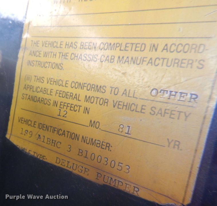 image for item DJ3840 1981 Sutphen Deluge  pumper fire truck