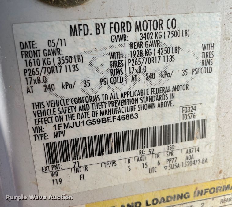 image for item DJ5223 2011 Ford Expedition  SUV