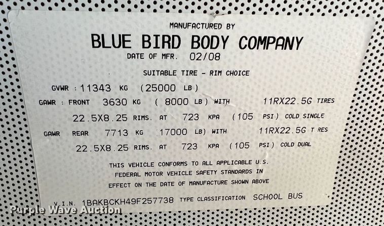 image for item DJ7665 2009 Blue Bird  school bus