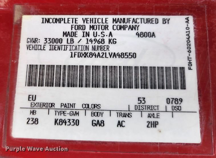 image for item DL6575 1990 Ford F800  fire truck