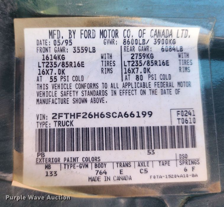 image for item DL6624 1995 Ford F150  pickup truck