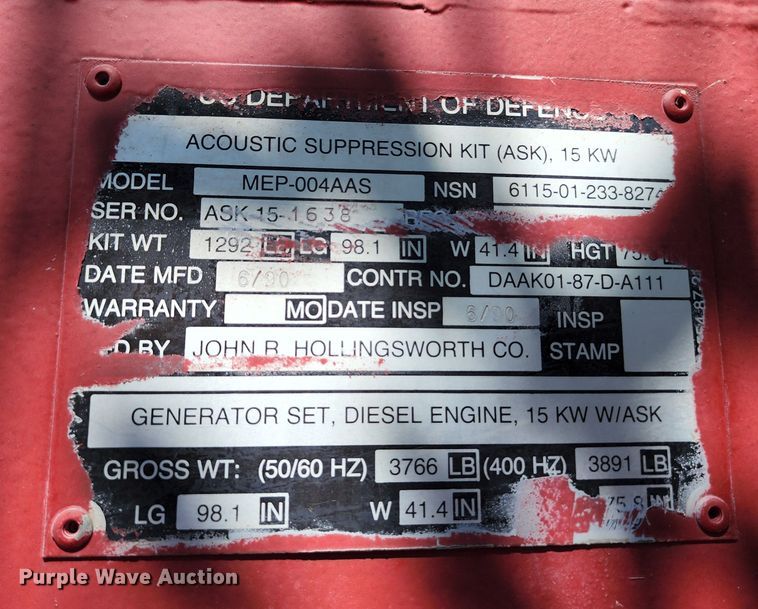 image for item DL6628 John R Hollingsworth MEP-004AAS  generator