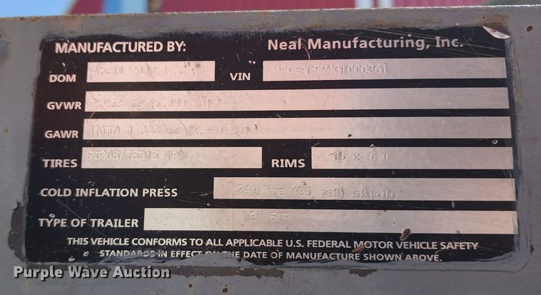 image for item DL6639 2003 Neal Manufacturing  utility trailer