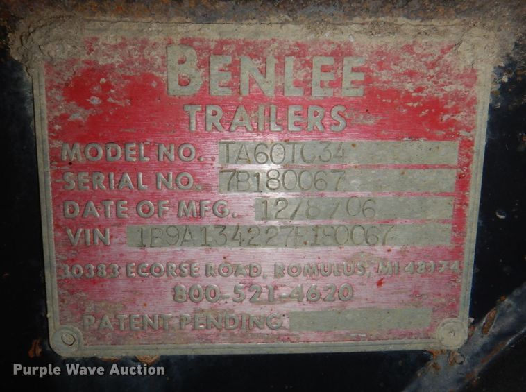 image for item DM2262 2007 Benlee TA60TC34  roll-off container trailer
