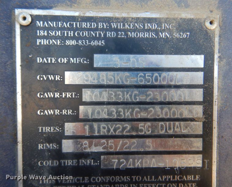 image for item DM2263 2005 Wilkens 54115SPOT  walking floor trailer