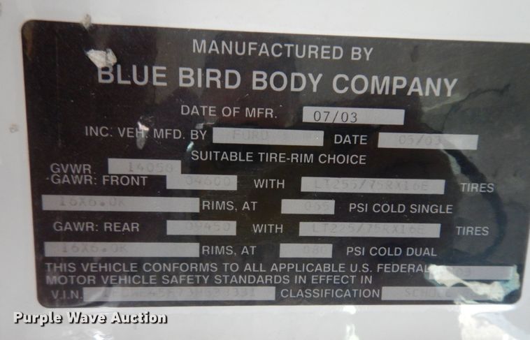 image for item DN1596 2003 Ford E450 Super Duty  school bus