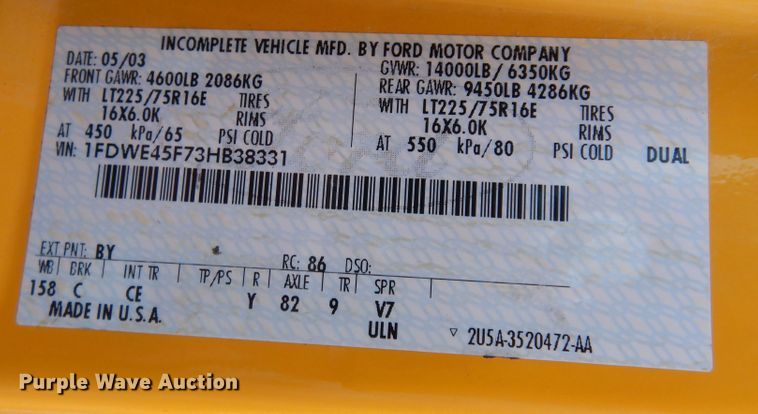 image for item DN1596 2003 Ford E450 Super Duty  school bus