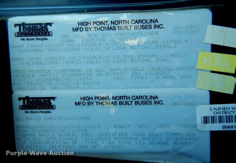 image for item DP4317 2008 Thomas Built Saf-T-Liner C2  school bus