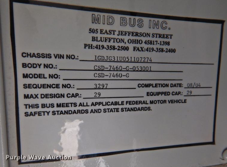 image for item DP4369 2005 GMC Savana  school bus