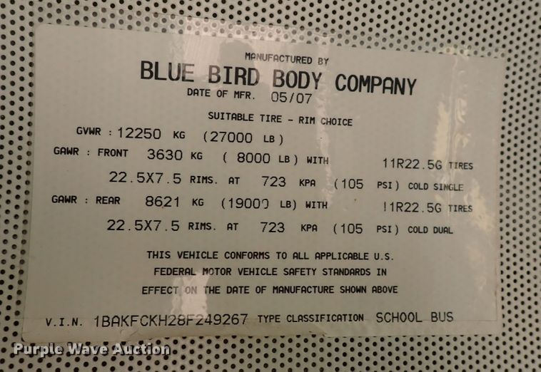 image for item DS7202 2008 Blue Bird Vision  school bus