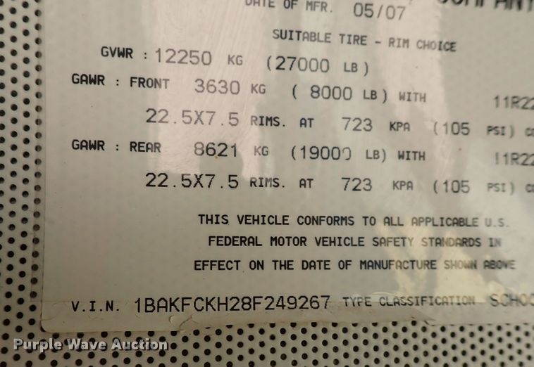 image for item DS7202 2008 Blue Bird Vision  school bus