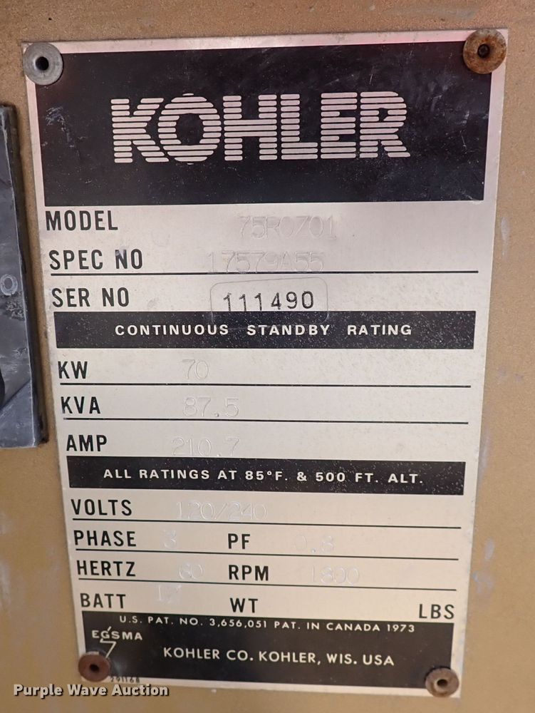 image for item DS7212 Kohler 75R0701  generator