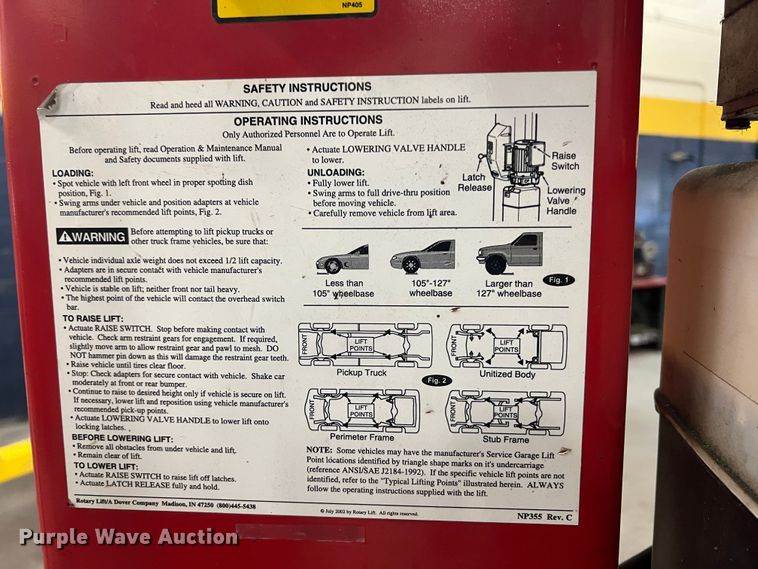 image for item HL9186 Rotary SP0A10NBN510  two post automotive lift
