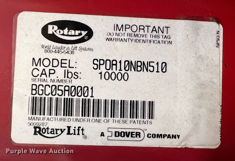 image for item HL9186 Rotary SP0A10NBN510  two post automotive lift