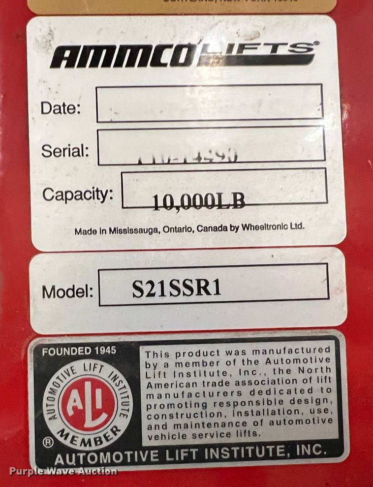 image for item HL9187 Ammco S21SSR1  two post automotive lift