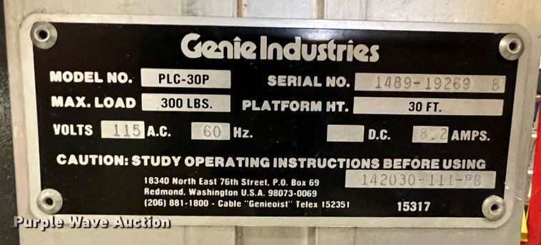 image for item HL9190 Genie PLC-30P  vertical lift