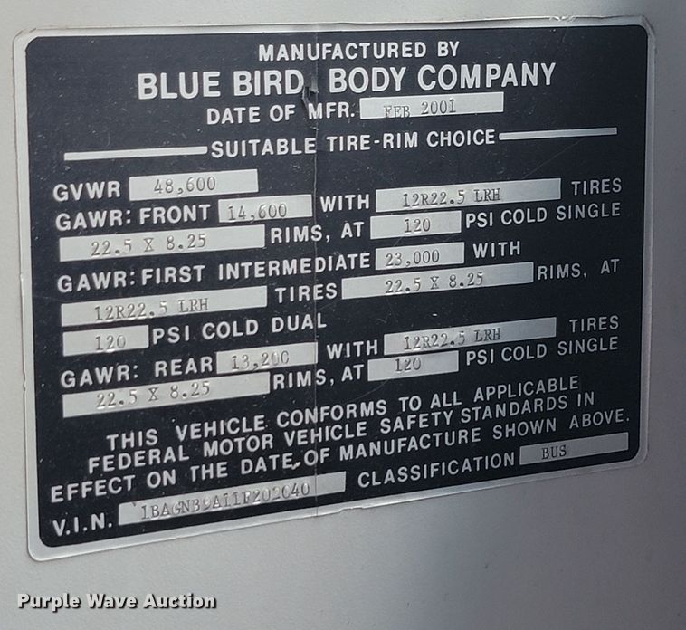 image for item JG9805 2001 Blue Bird  coach bus