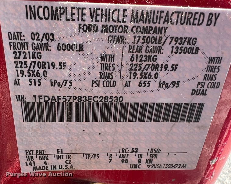 image for item KC9854 2003 Ford F550 XL  dump flatbed pickup truck