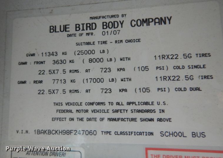 image for item KI9418 2008 Blue Bird Vision  school bus