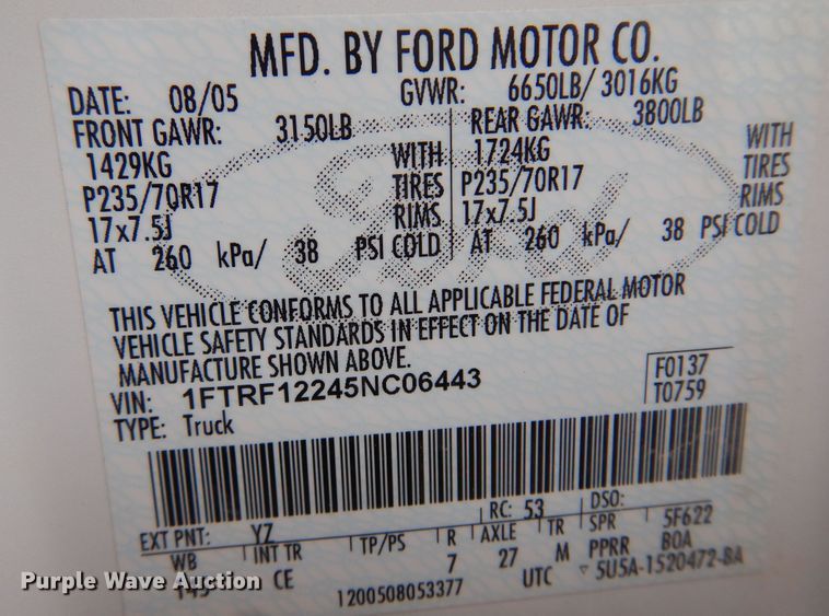 image for item KI9419 2005 Ford F150  pickup truck