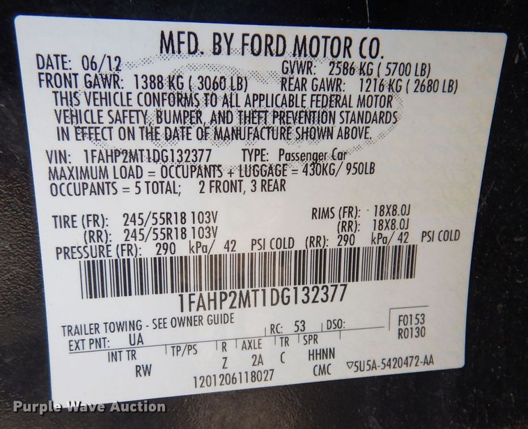 image for item KN9828 2013 Ford Taurus Police Interceptor