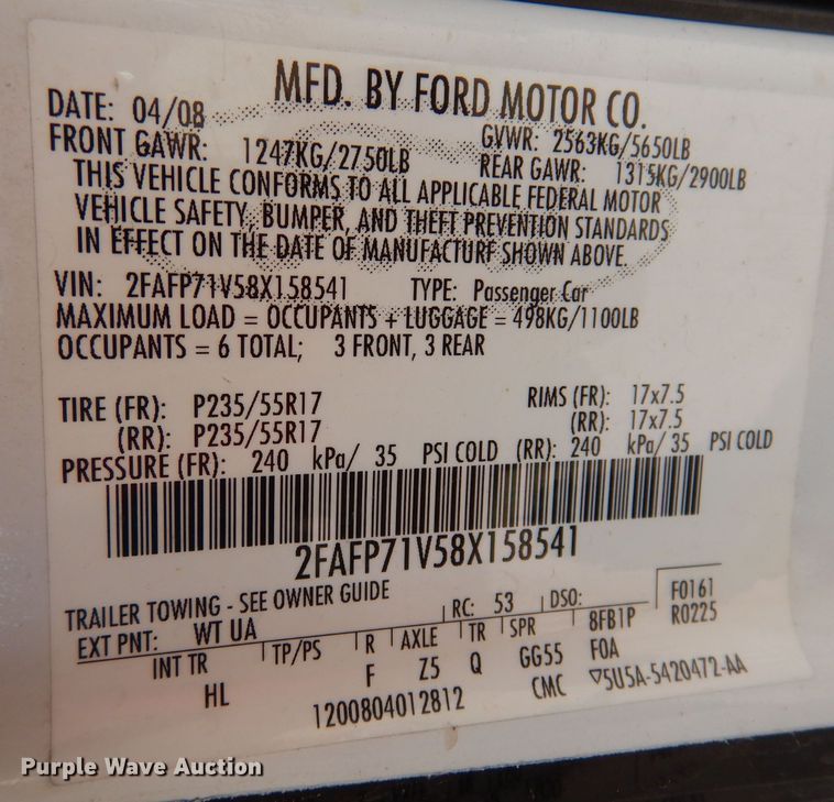 image for item KN9829 2008 Ford Crown Victoria Police Interceptor