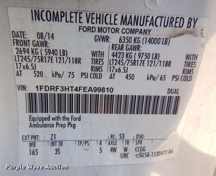 image for item KR9213 2015 Ford F350 Super Duty XLT  ambulance