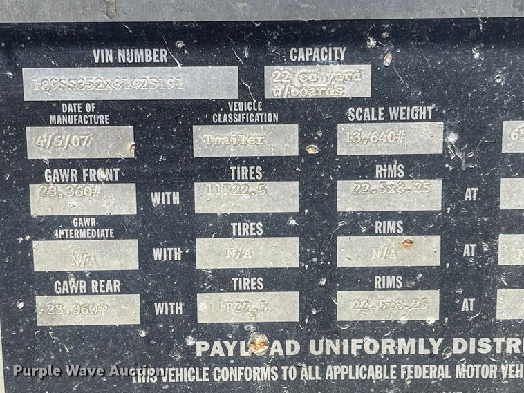 image for item LF9127 2008 Corn Belt S-3502  bottom dump trailer