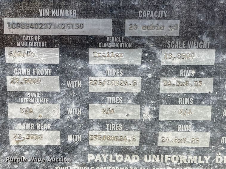 image for item LF9128 2007 Corn Belt S-4002  bottom dump trailer