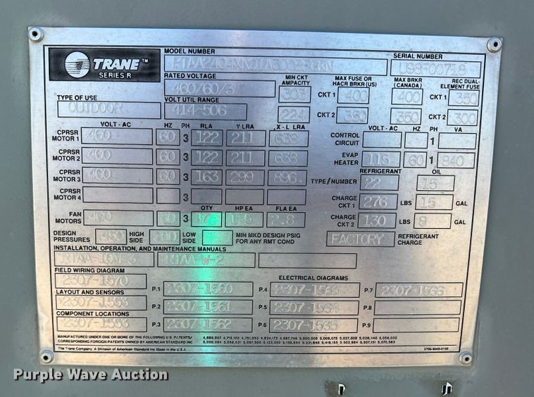 image for item LI9320 Trane RTAA2404XN01A3D0BFGRN  AC unit