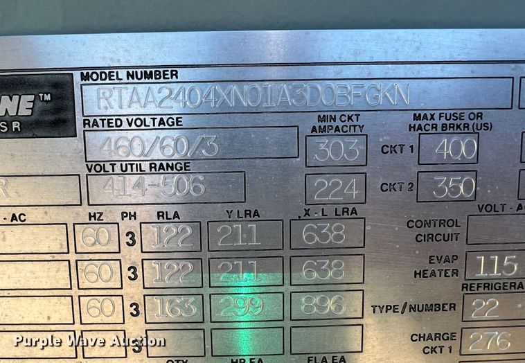 image for item LI9320 Trane RTAA2404XN01A3D0BFGRN  AC unit