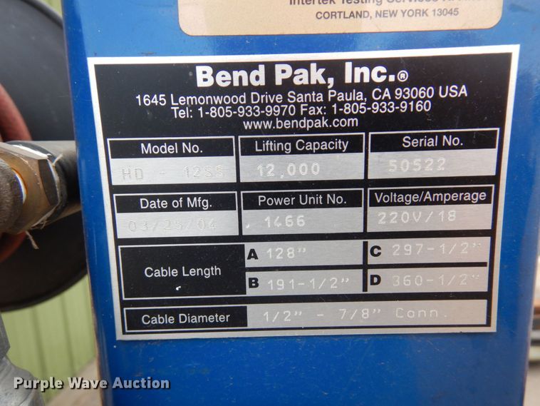 image for item MF9672 2004 Bend Pak HD-12SS  four post automotive lift