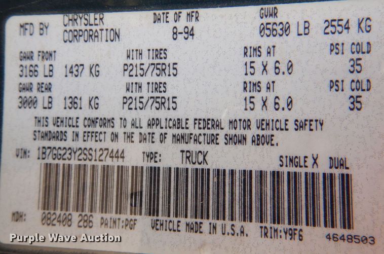 image for item DP4333 1995 Dodge Dakota  Club Cab pickup truck