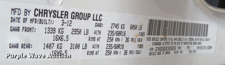 image for item DR0086 2012 Dodge Grand Caravan SE  van