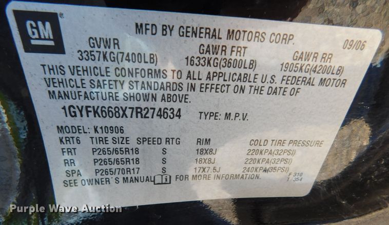 image for item GP9567 2007 Cadillac Escalade ESV  SUV