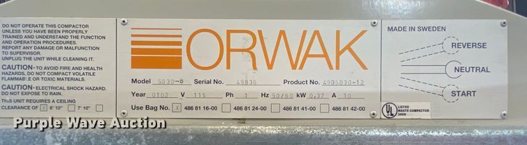 image for item JA9177 Orwak 5030-B  refuse compactor