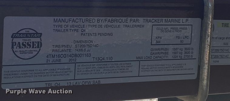 image for item JA9205 2013 Tahoe  boat