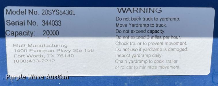 image for item JC9890 Bluff Manufacturing 20SYS8436L  loading dock ramp