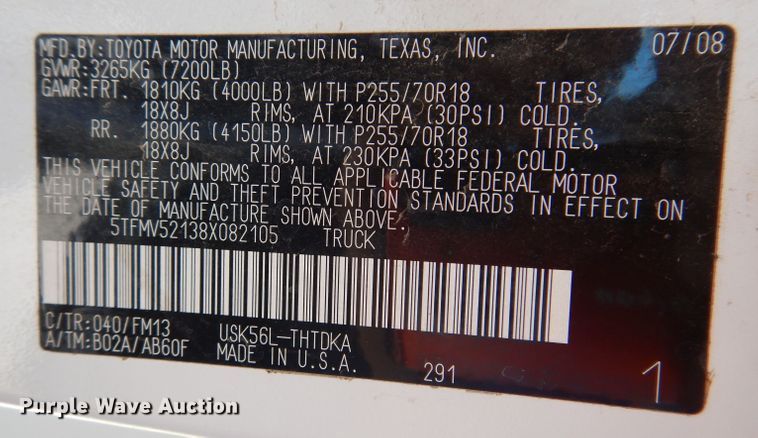 image for item JH9699 2008 Toyota Tundra  utility bed pickup truck