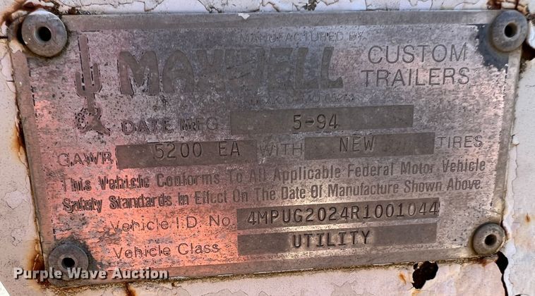 image for item KC9866 1994 Maxwell  equipment trailer