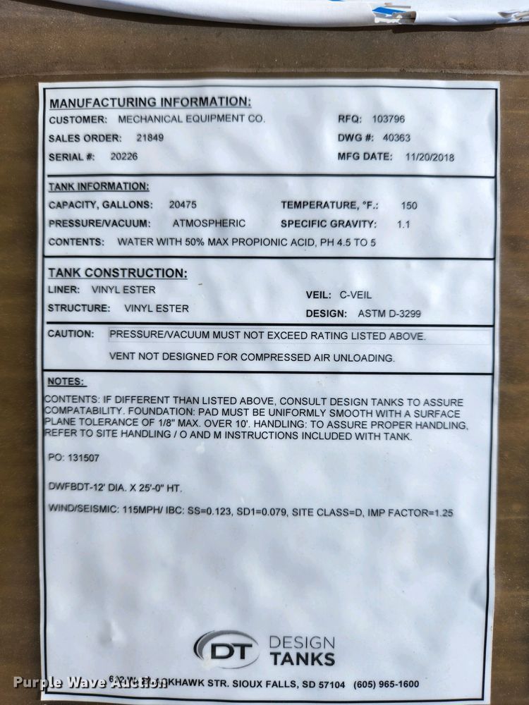 image for item KD9864 Fiberglass tank