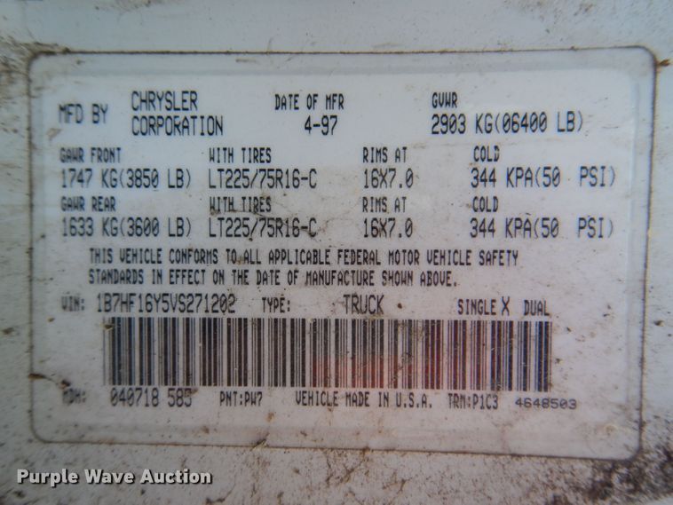 image for item KH9102 1997 Dodge Ram 1500  pickup truck