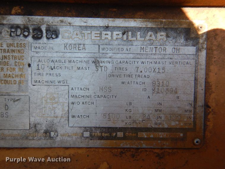 image for item KJ9837 Caterpillar V50DD  forklift