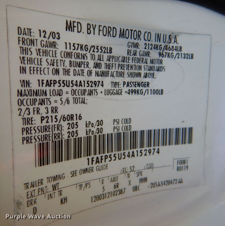image for item KJ9864 2004 Ford Taurus SES